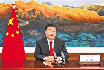 十一月十二日，国家主席习近平在第三届巴黎和平论坛发表题为《共抗疫情，共促复苏，共谋和平》的视频致辞。新华社记者 李学仁摄.jpg